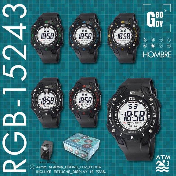 RELOJ G&B LCD CAB.NEGRO/ARO NºS COLOR C/ESTUCHE